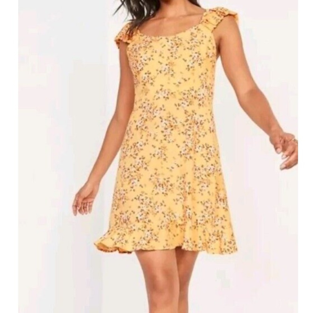 Old Navy Yellow Floral Fit and Flare Puff Sleeve Sleeveless Cami Mini Dress